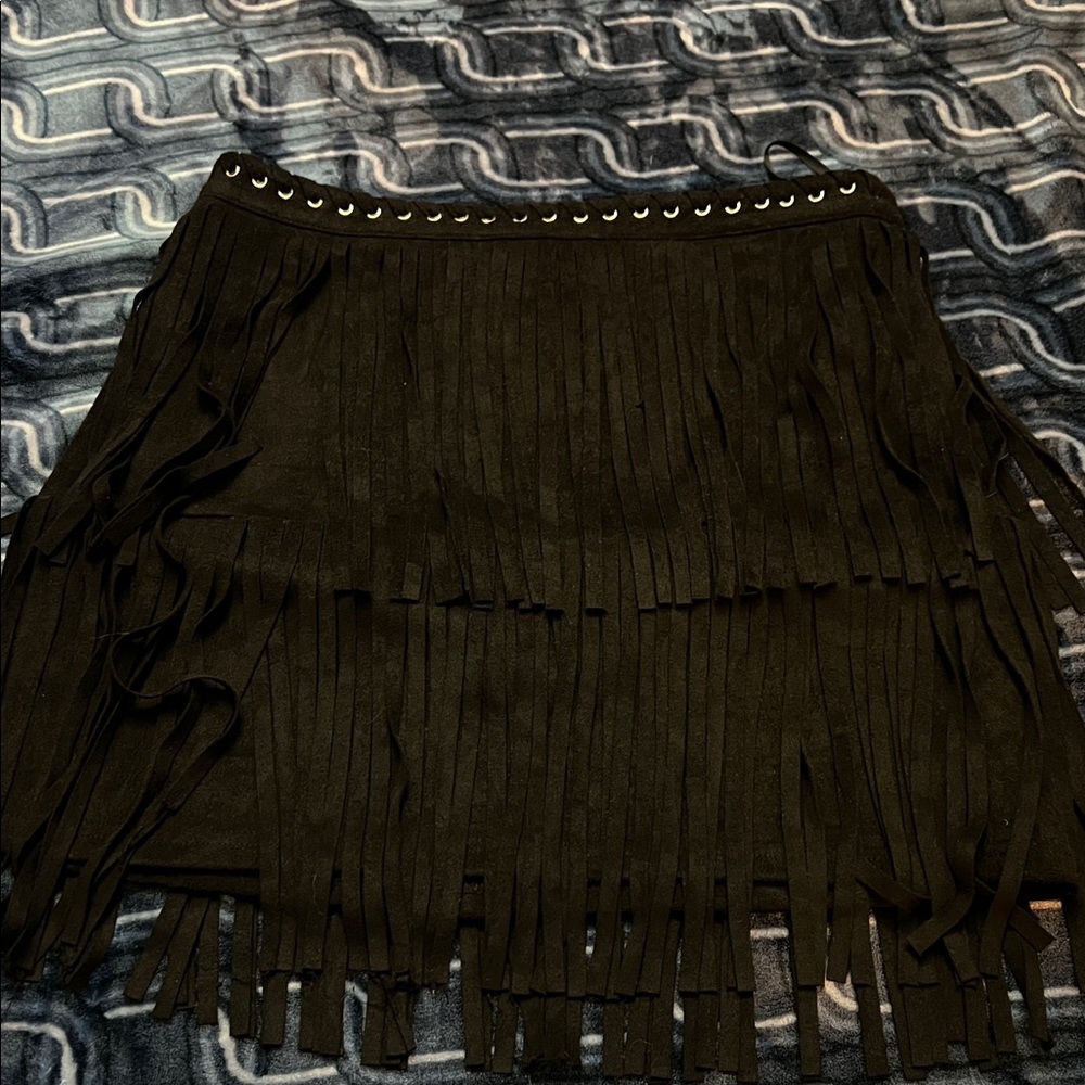 Forever 21 Black Fringe Mini Skirt